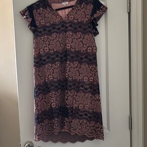 Elegant Lace Mini Dress - Pink and navy blue